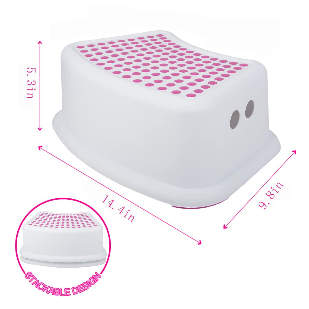 Tiawudi Step Stool 2-Pack pink side-view shows dual-height for growing kids.
