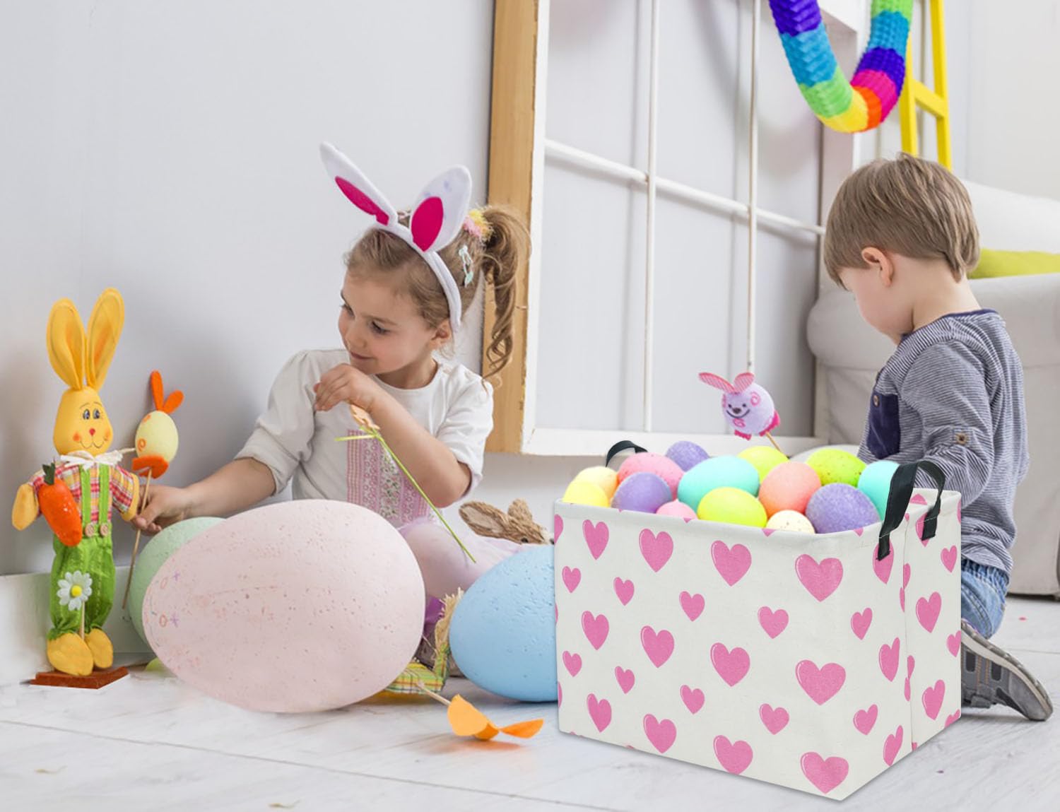 TIBAOLOVER heart-pattern baby basket adds cute decor while storing books.
