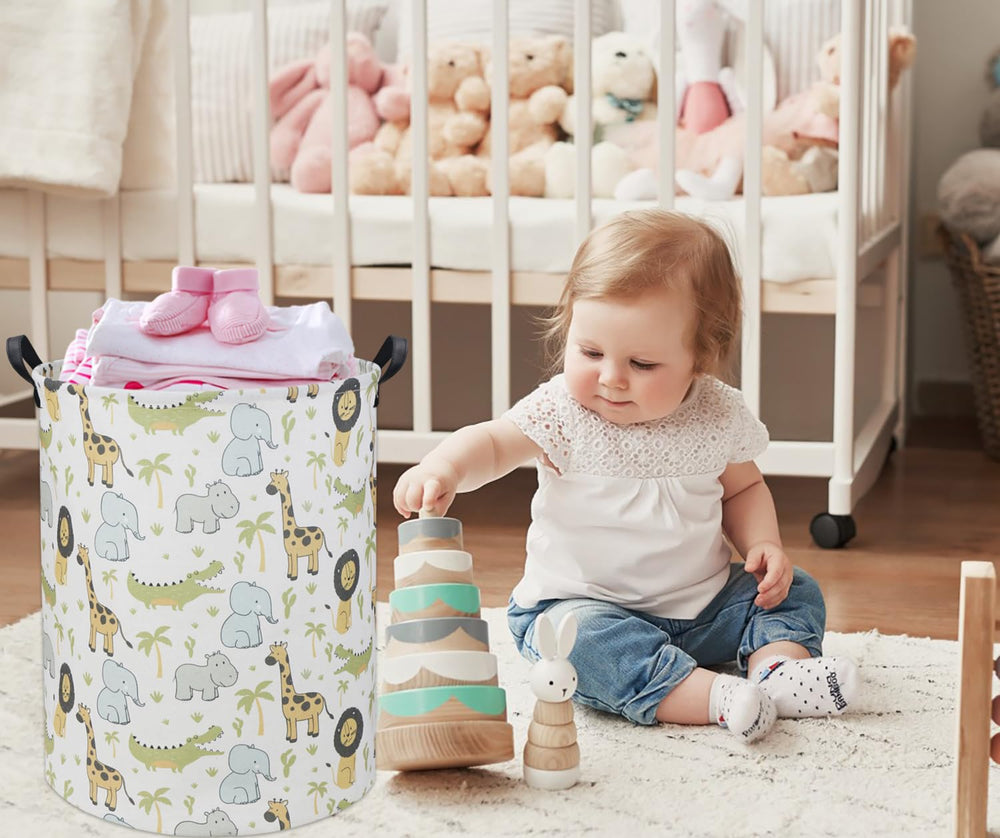 TIBAOLOVER Animal Baby Laundry Basket in green decor, charming nursery storage.