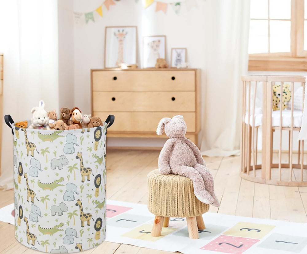 TIBAOLOVER Animal Baby Laundry Basket collapsed for compact storage and easy stowaway.