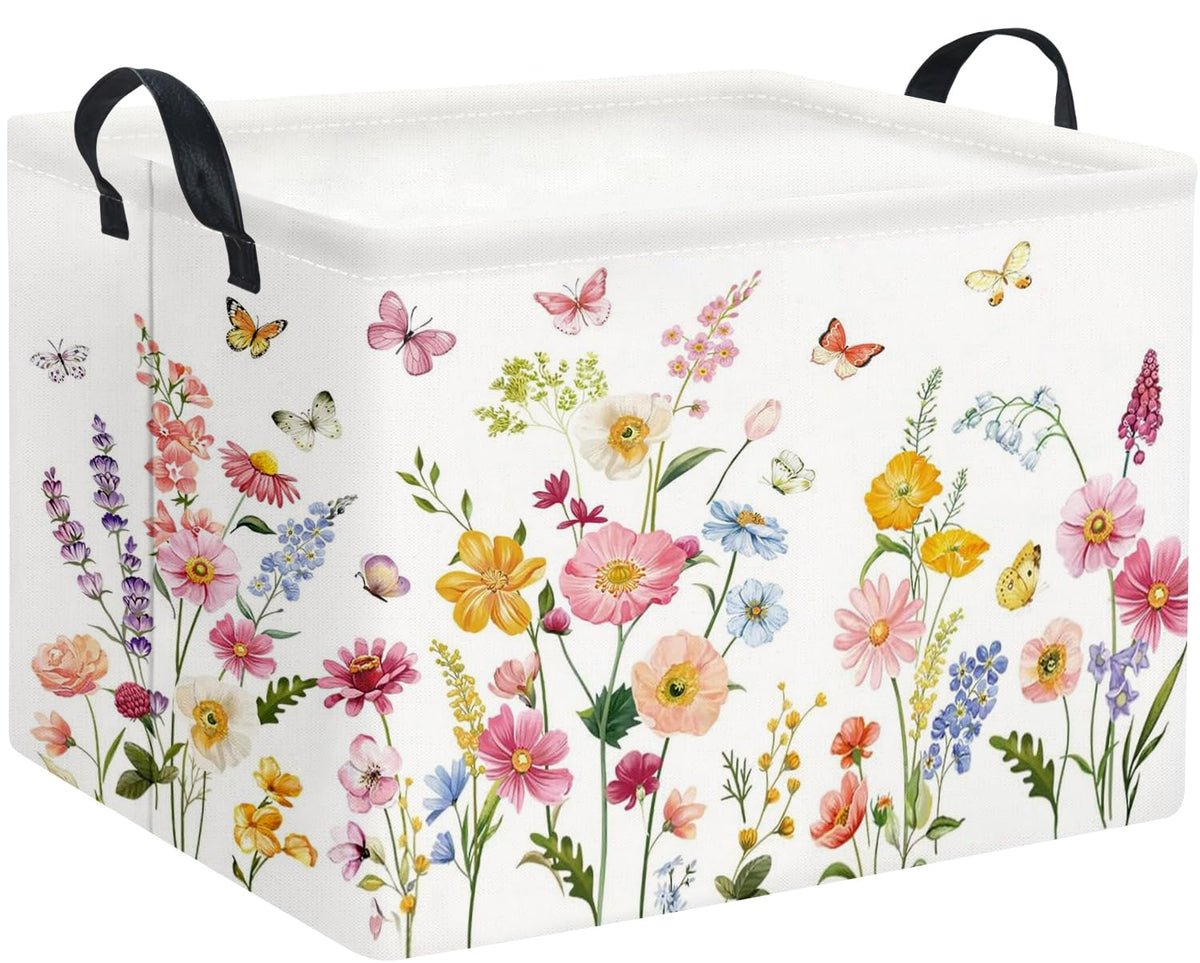 TIBAOLOVER baby basket front view highlights butterfly-flower design for easy nursery organization.
