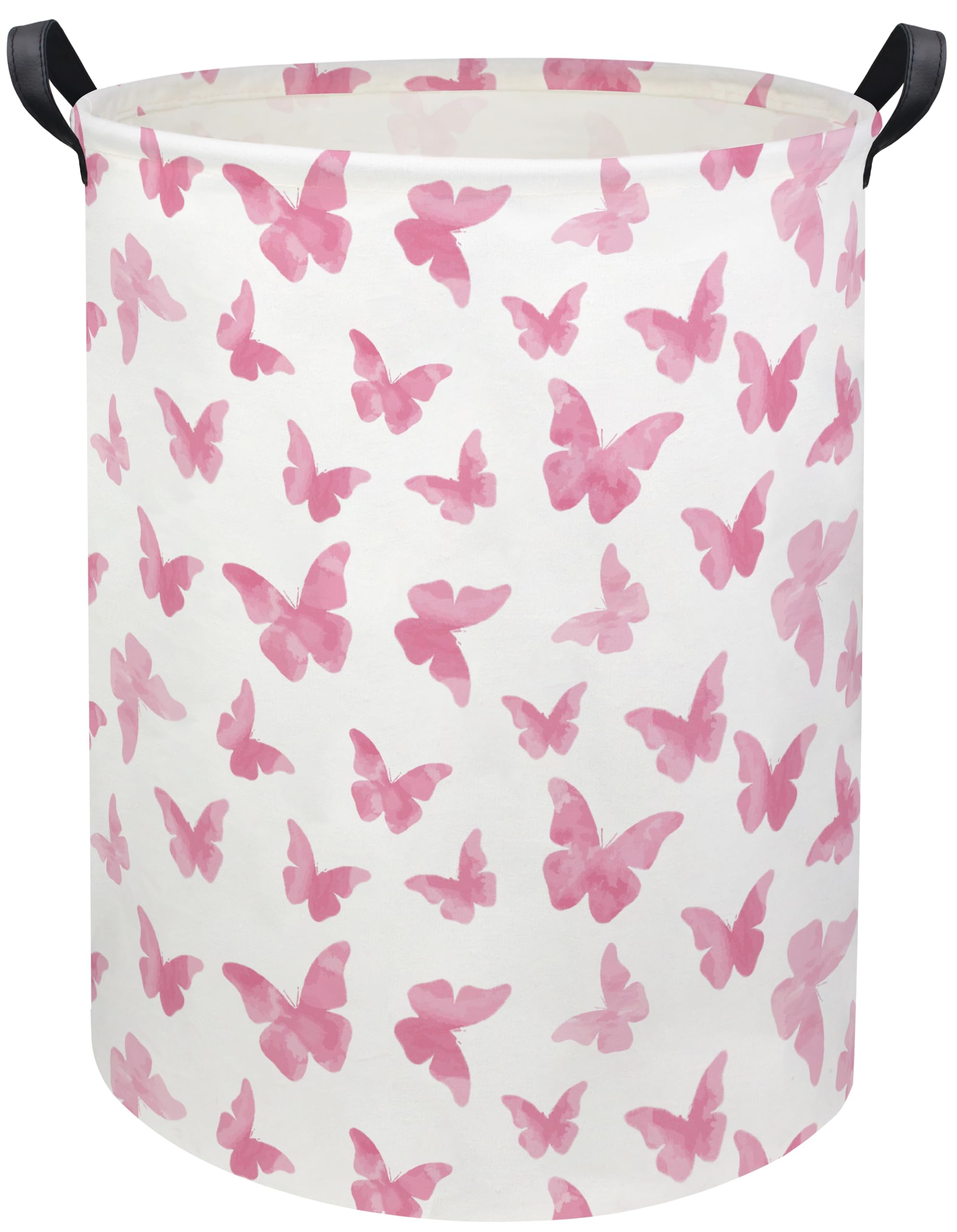 TIBAOLOVER butterfly pink laundry hamper organized toy and clothes storage.