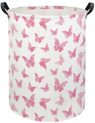TIBAOLOVER butterfly pink laundry hamper organized toy and clothes storage.