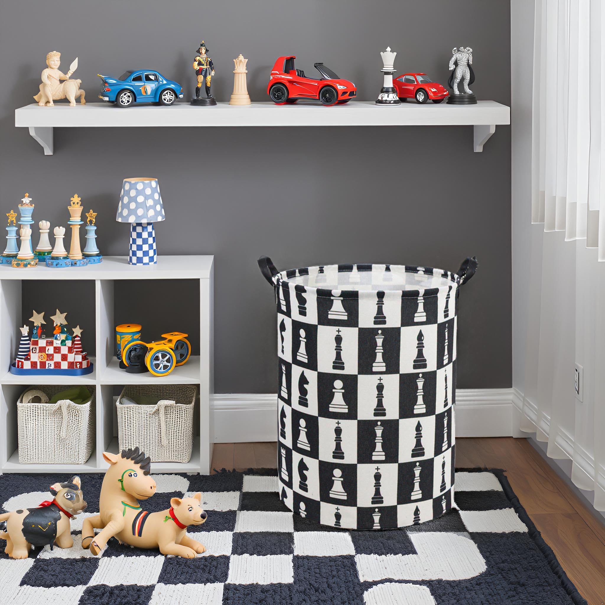 Tibaolover chess kids laundry basket with handles for easy transport around the home