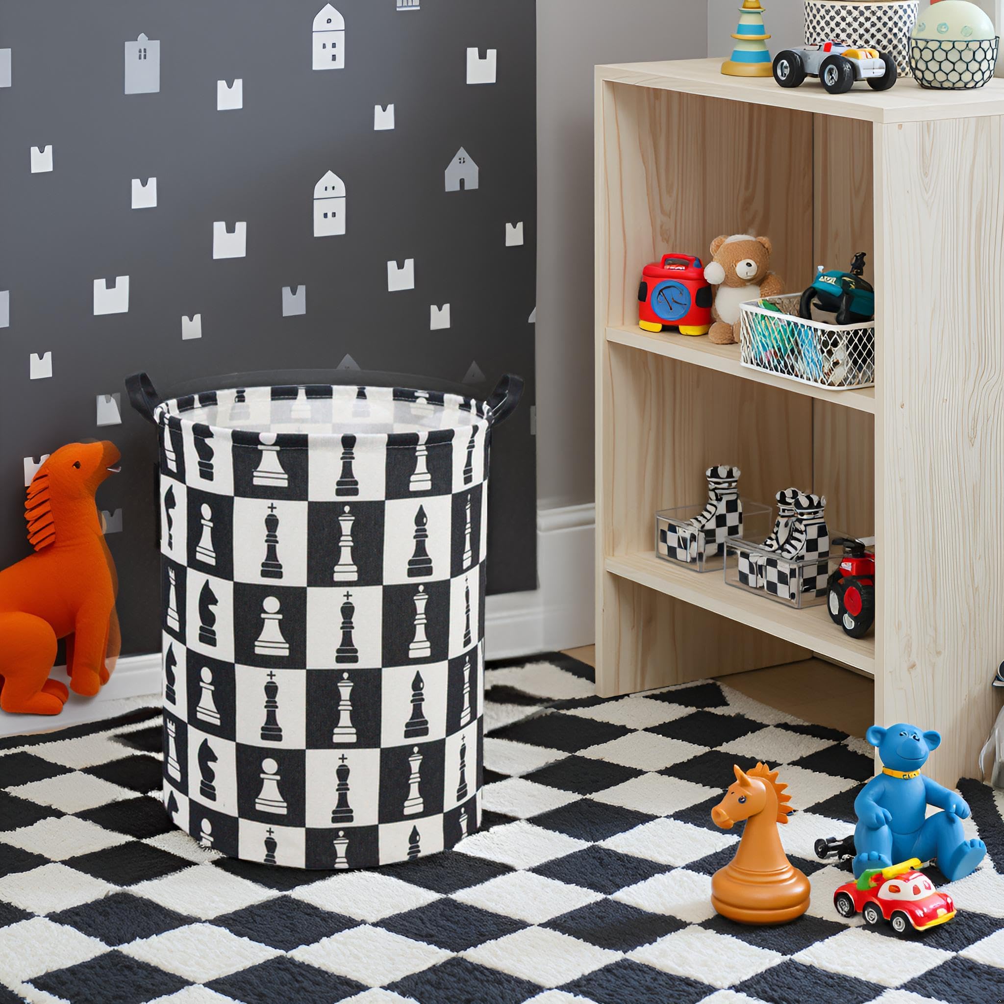 Tibaolover chess kids laundry basket material closeup shows durable polyester and waterproof inner coating