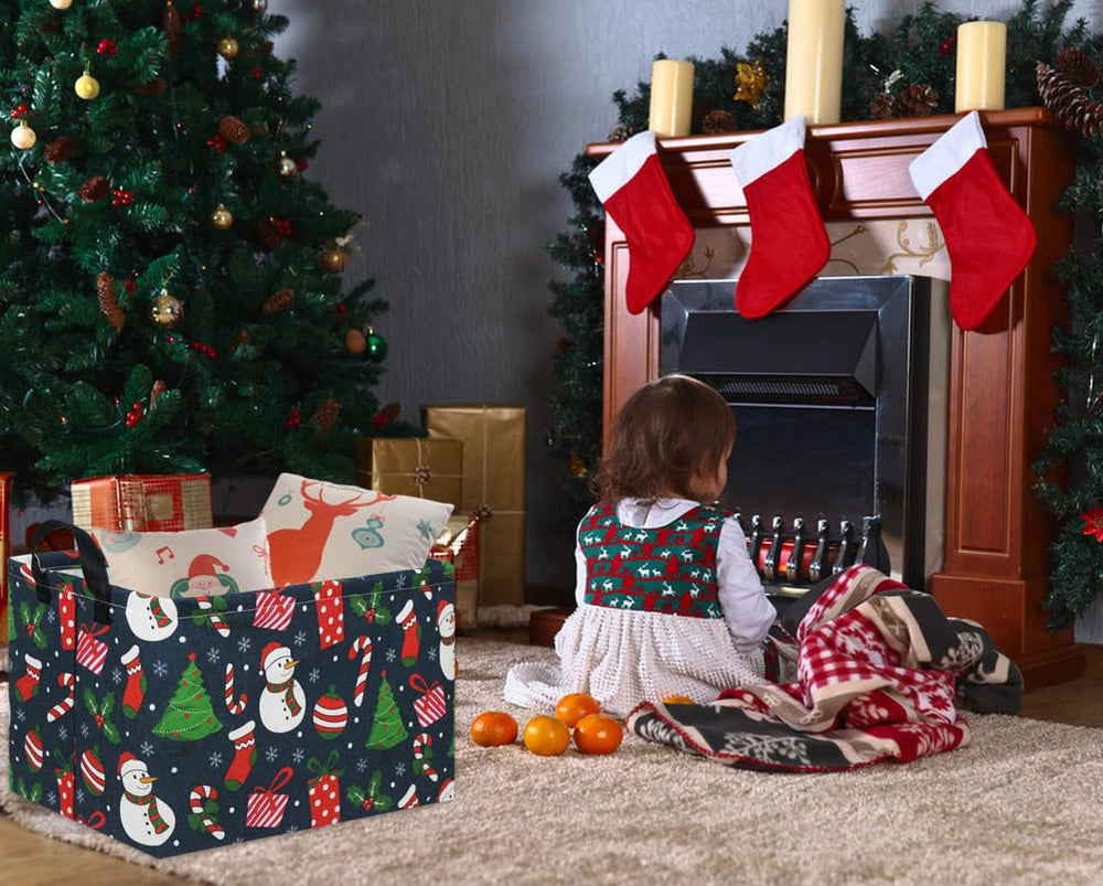 TIBAOLOVER blue Christmas basket front view highlighting festive print and size