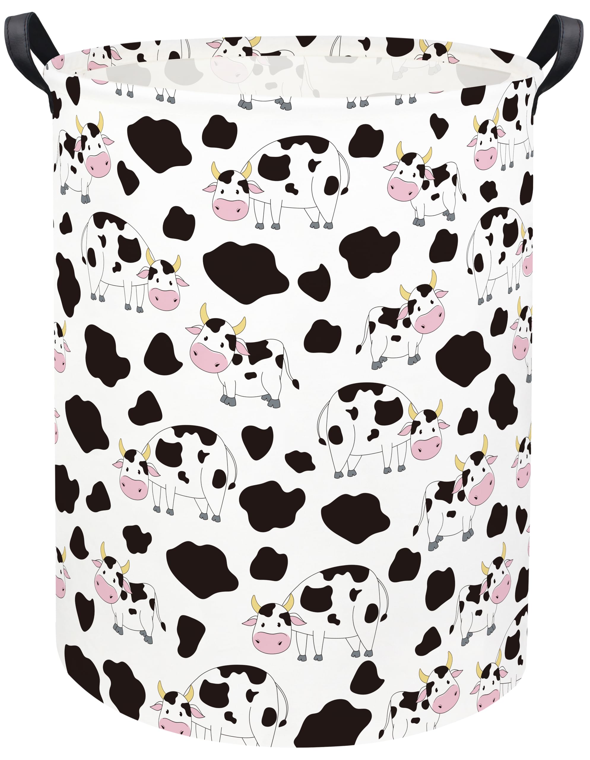 TIBAOLOVER cow-print laundry basket with open top for quick toy and clothing storage