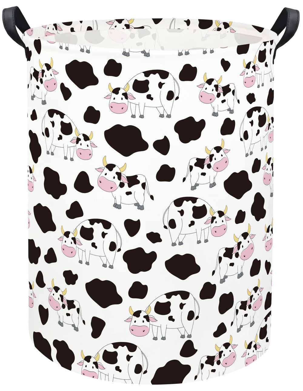 TIBAOLOVER cow-print laundry basket with open top for quick toy and clothing storage