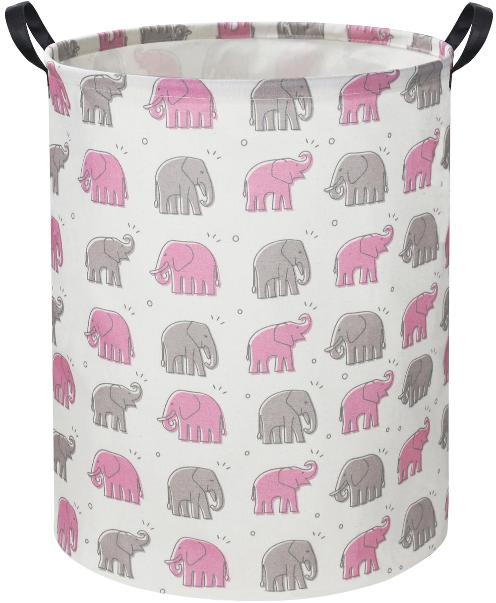 TIBAOLOVER elephant baby laundry basket pink front view for stylish storage