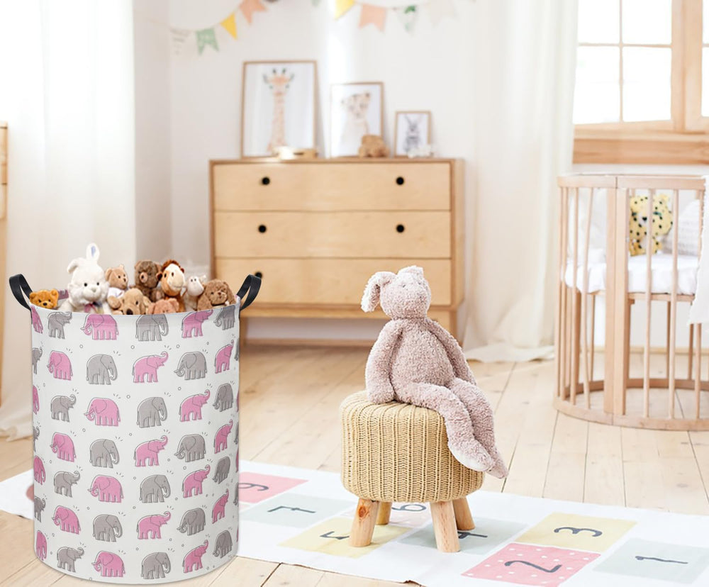 TIBAOLOVER elephant baby laundry basket pink side view keeps toys organized