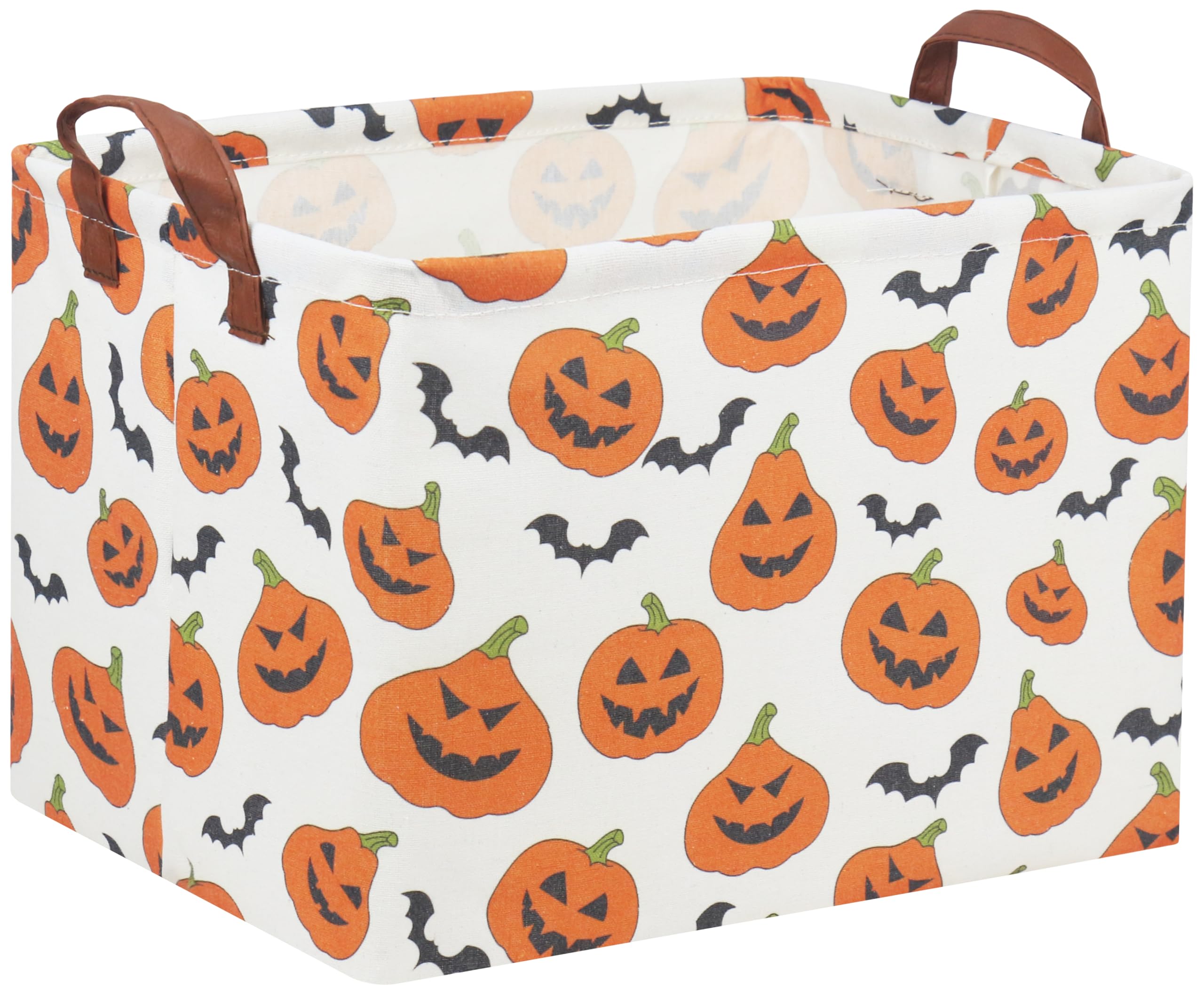 TIBAOLOVER Halloween basket front view shows sturdy canvas and festive design for trick-or-treat.