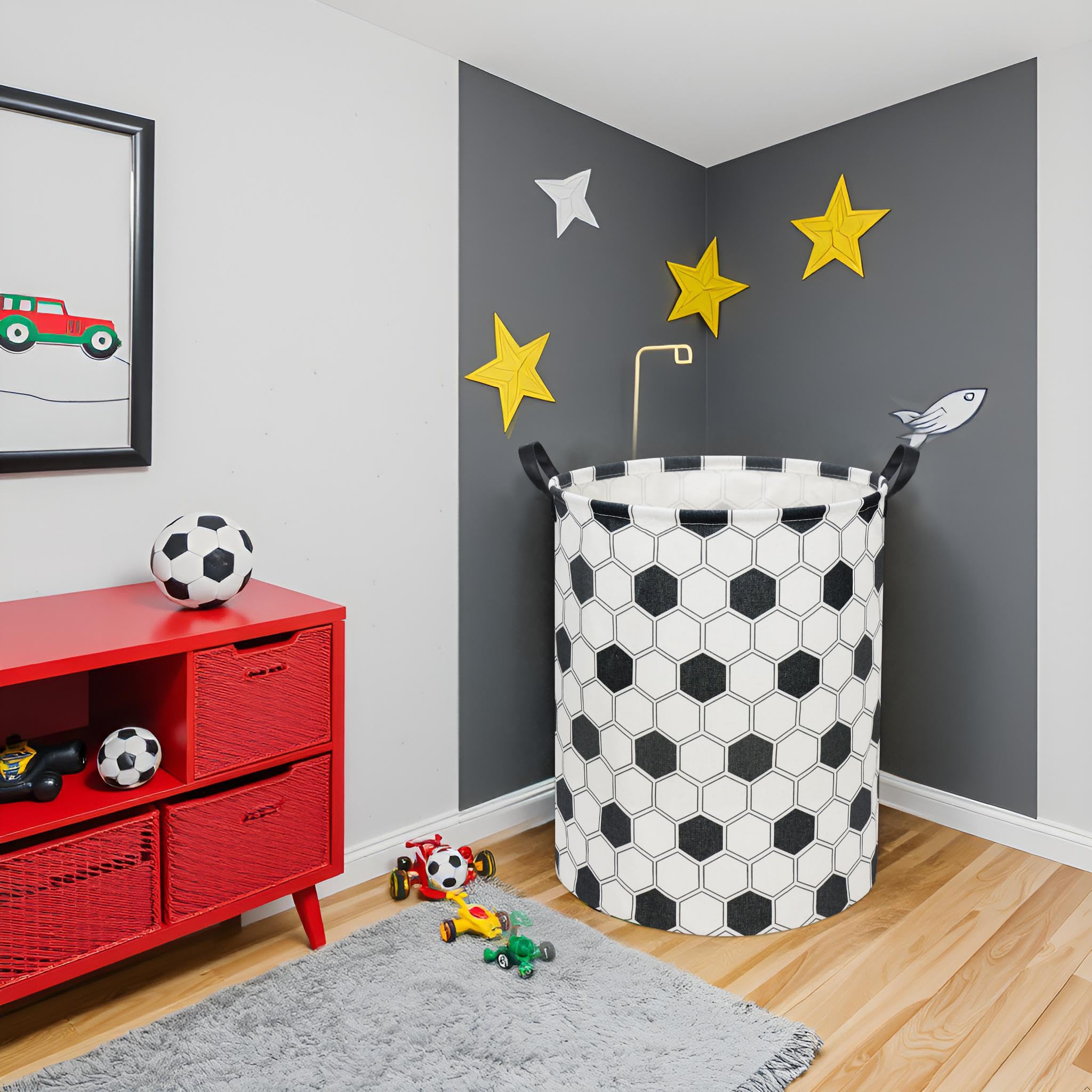 TIBAOLOVER Hexagon Football kids laundry basket side view highlighting lightweight portable design