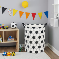 TIBAOLOVER Hexagon Football kids laundry basket top view emphasizing 33+ clothes capacity