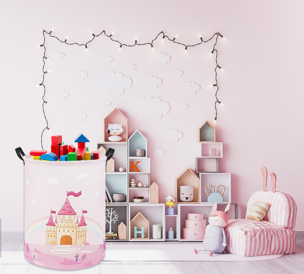 TIBAOLOVER Pink Castle basket collapsible for space-saving storage