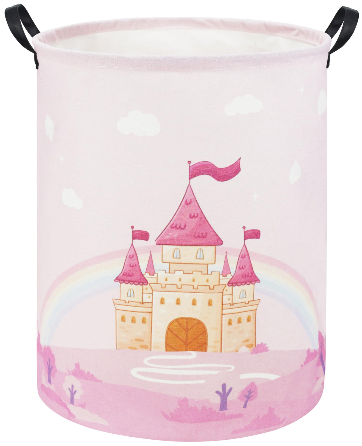 TIBAOLOVER Pink Castle kids laundry basket front view for organization