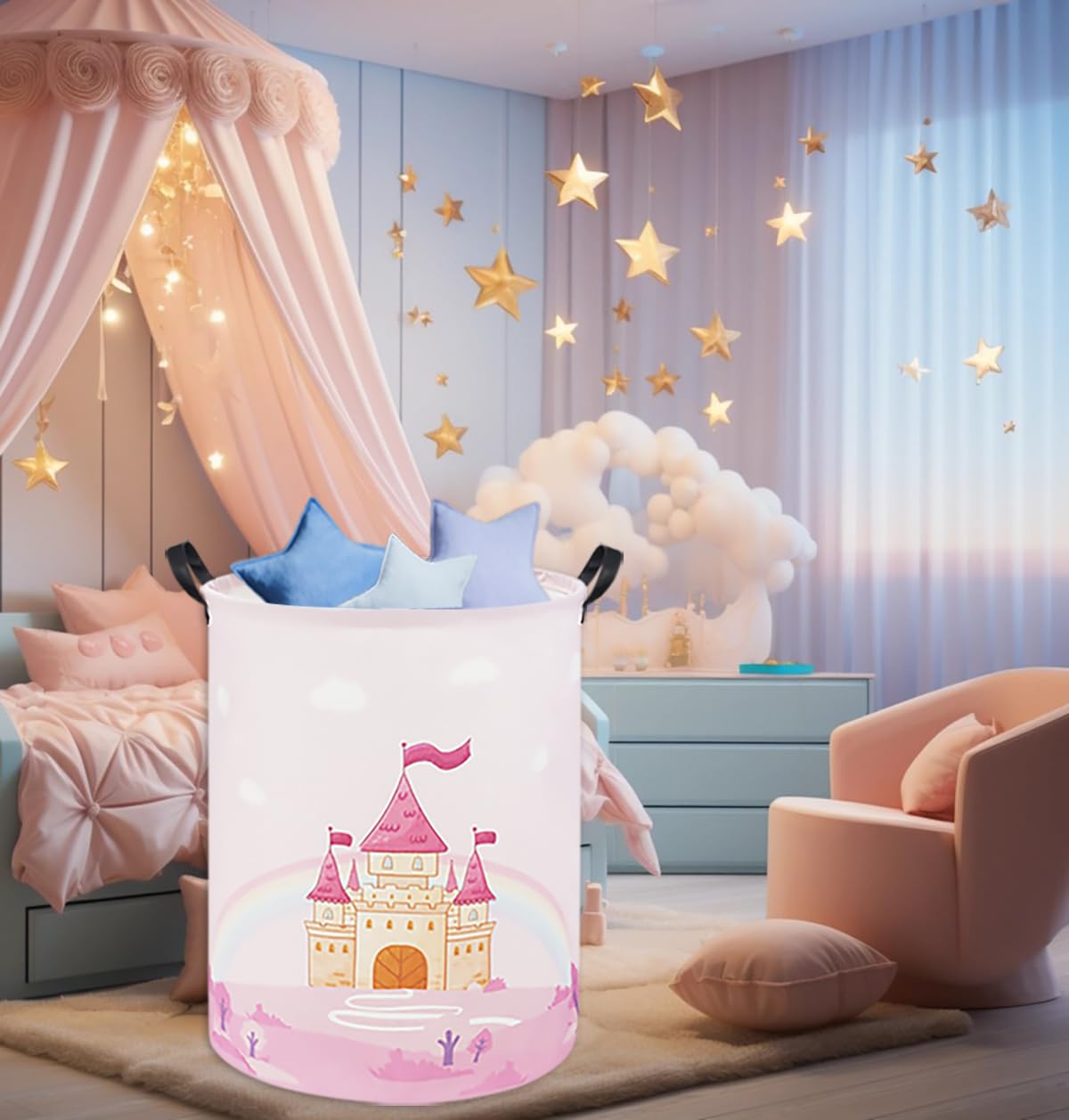 TIBAOLOVER Pink Castle basket side view highlighting roomy capacity