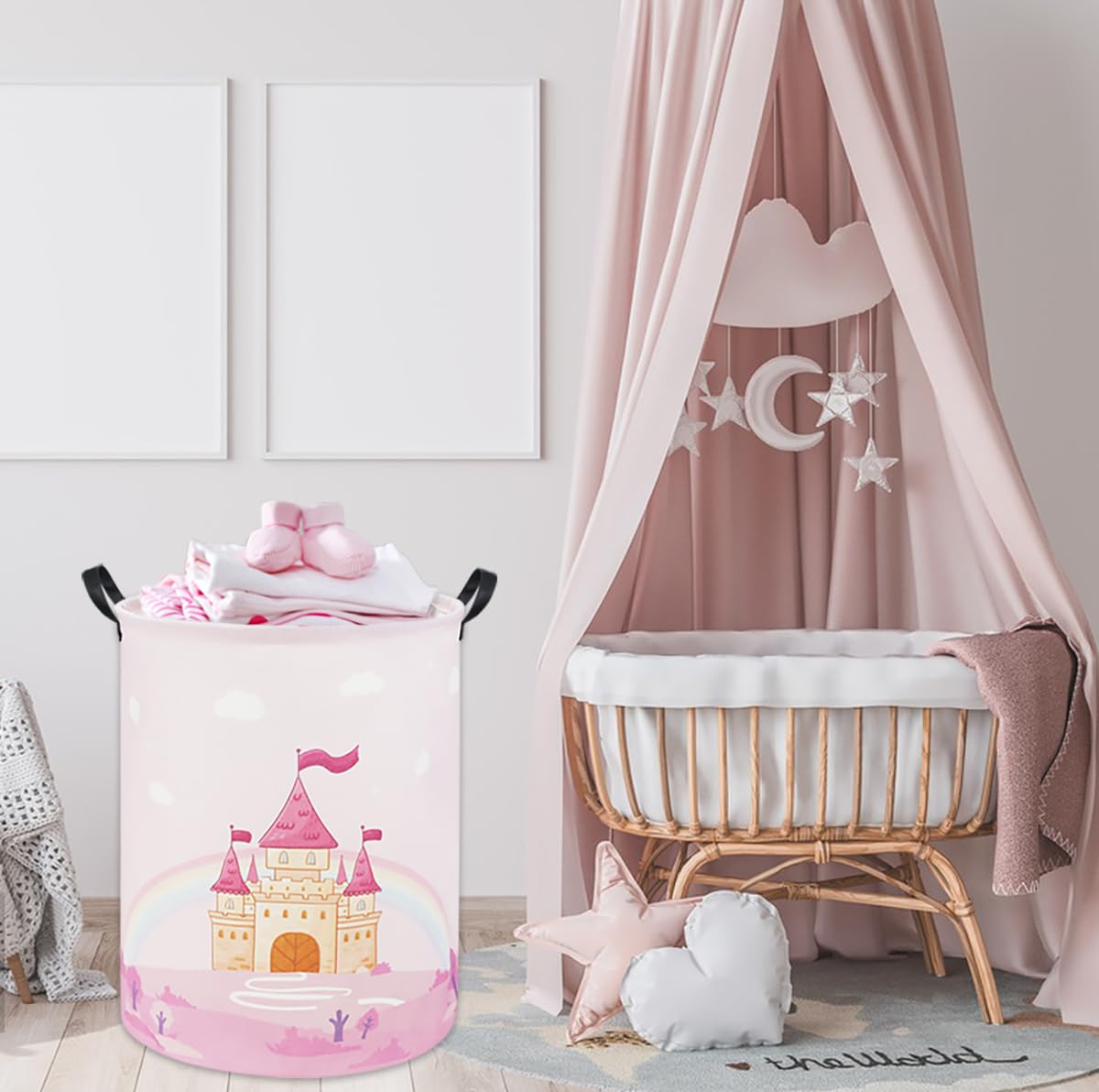 TIBAOLOVER Pink Castle basket used for toy storage and clothes