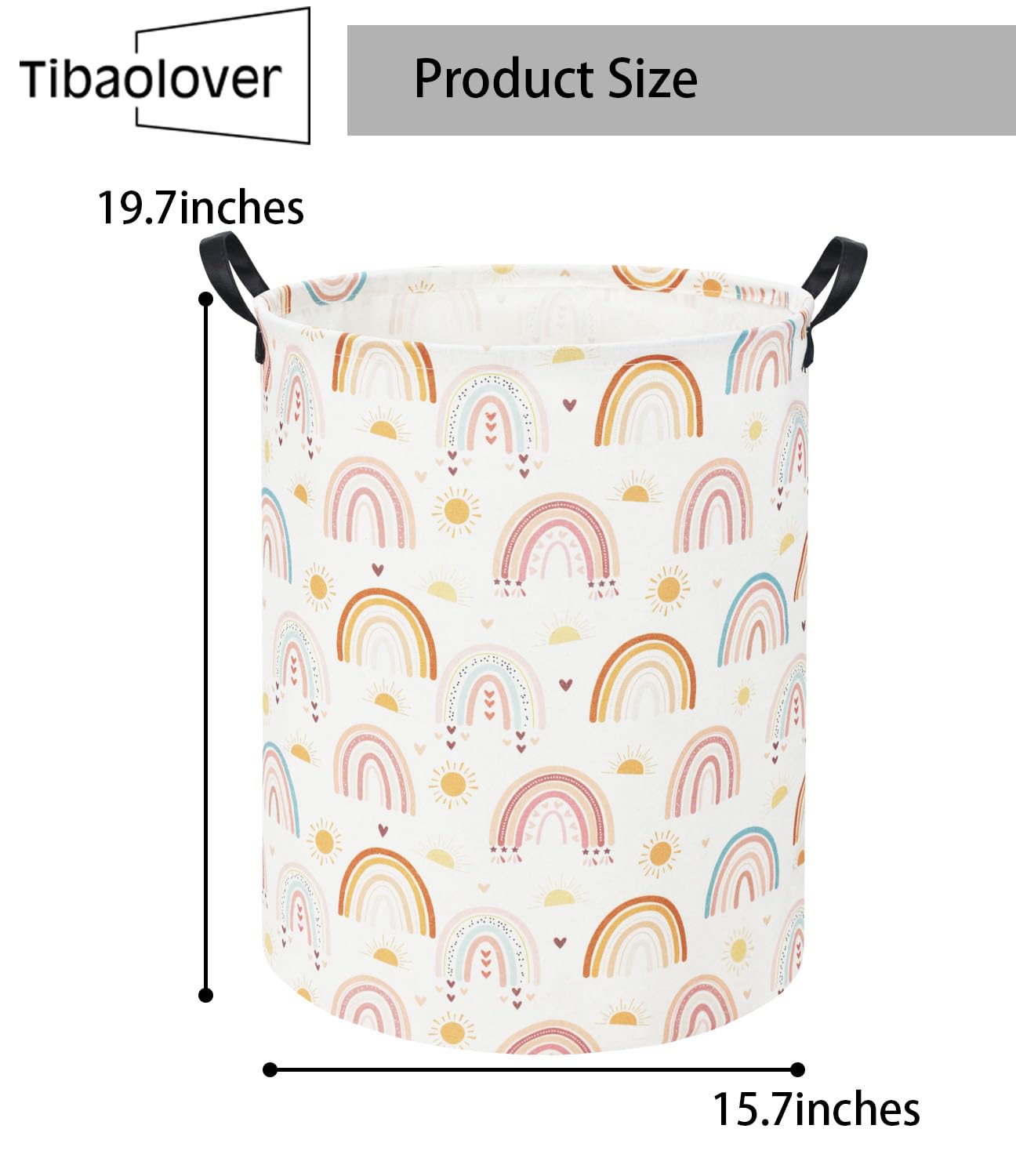 Tibaolover Rainbow Kids Laundry Basket bathroom-decor showcases playful sun rainbow design for kids' rooms.