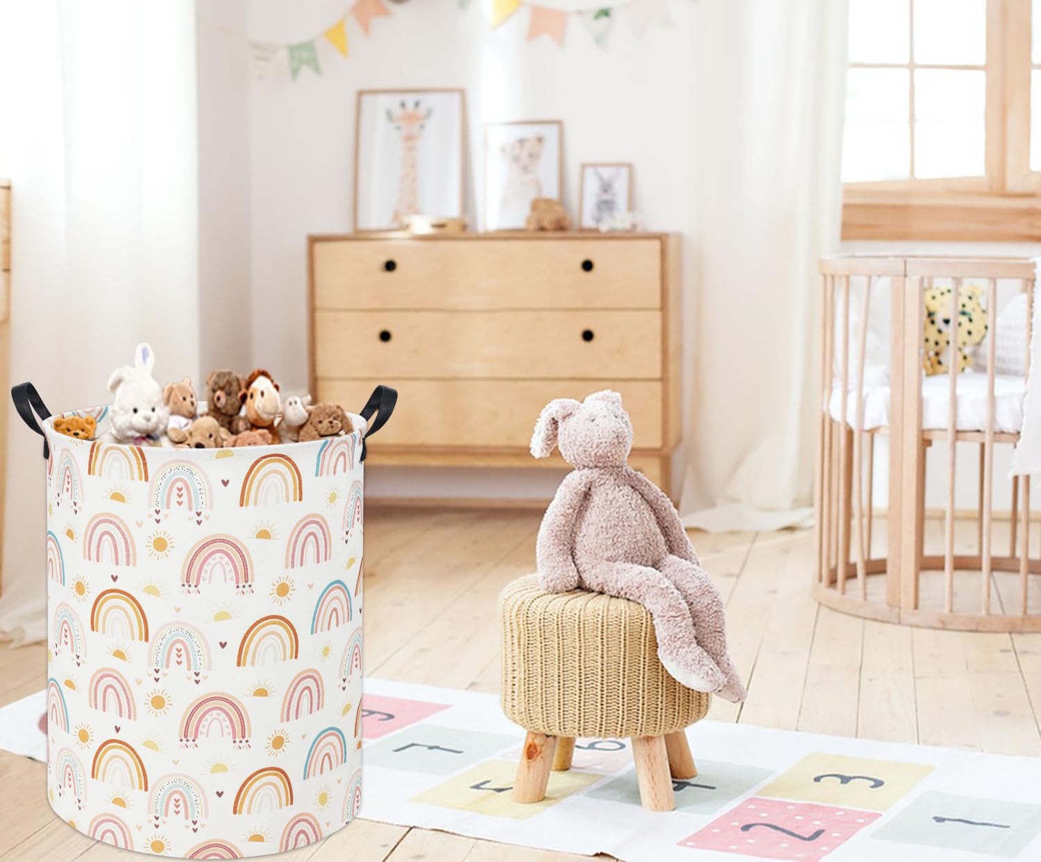 Tibaolover Rainbow Kids Laundry Basket folded-flat shows easy storage when not in use.