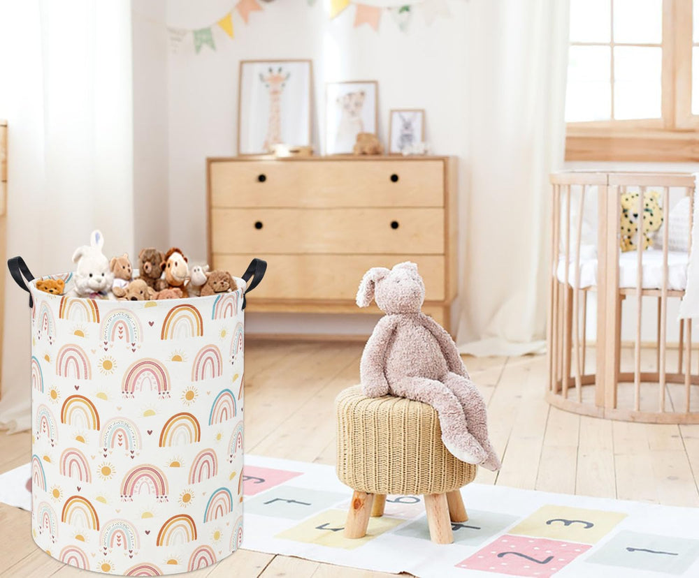 Tibaolover Rainbow Kids Laundry Basket folded-flat shows easy storage when not in use.
