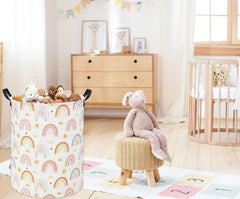 Tibaolover Rainbow Kids Laundry Basket folded-flat shows easy storage when not in use.