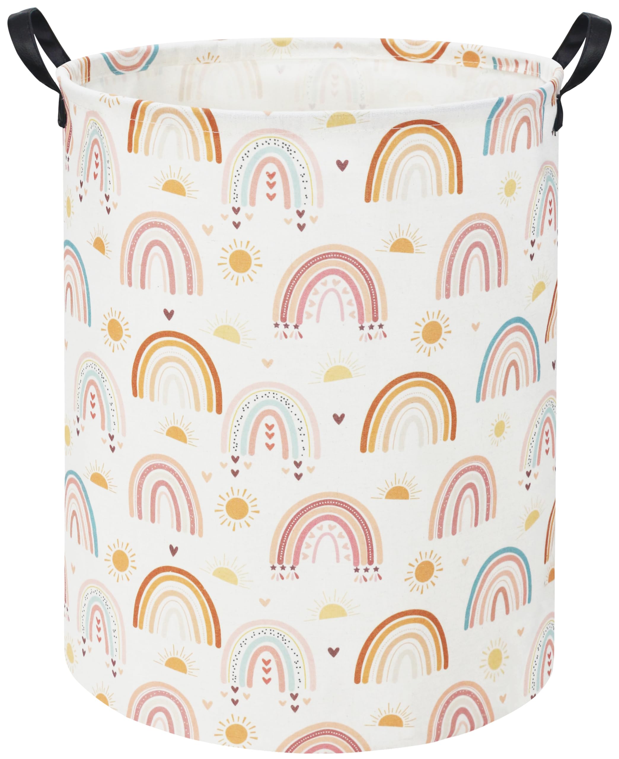 Tibaolover Rainbow Kids Laundry Basket open view demonstrates a sturdy, moisture-resistant hamper for clothes and toys.