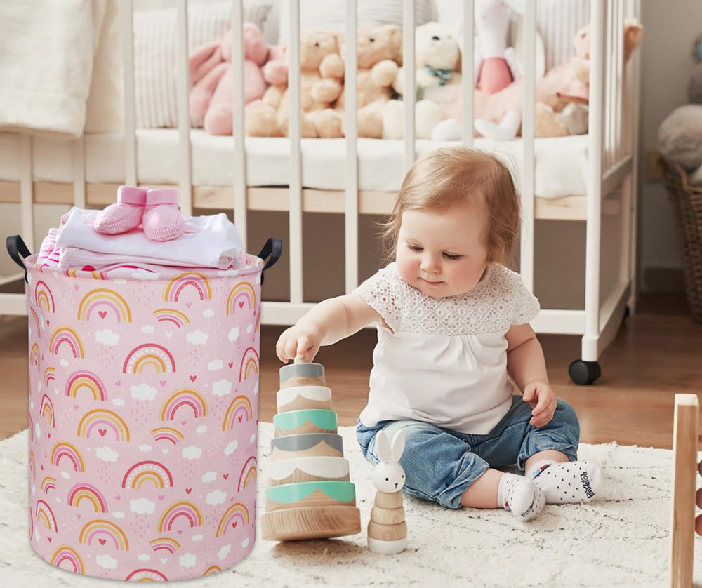 TIBAOLOVER Rainbow Pink basket detail material highlights durable polyester with waterproof inner.