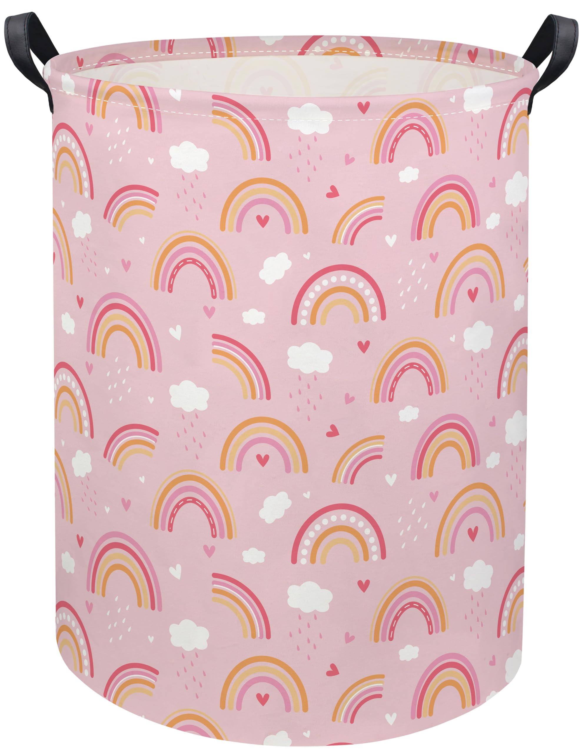 TIBAOLOVER Rainbow Pink Baby Laundry Basket front view for organized nursery storage.