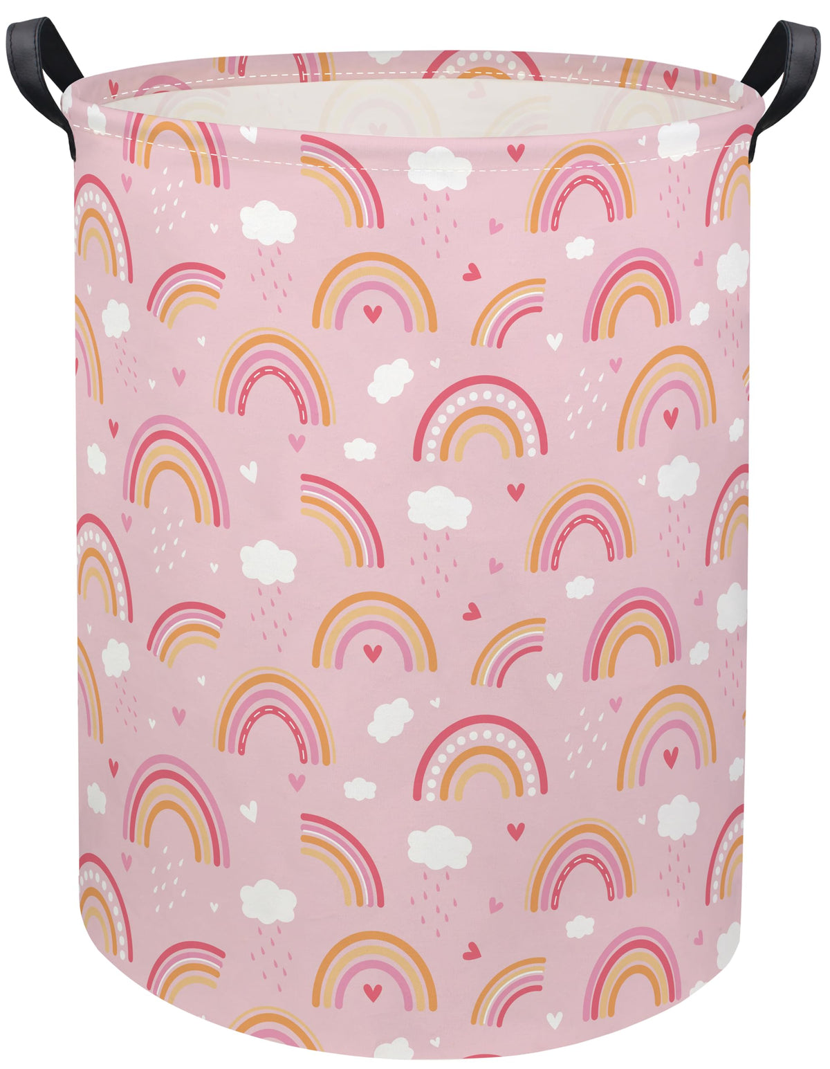 TIBAOLOVER Rainbow Pink Baby Laundry Basket front view for organized nursery storage.