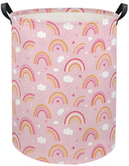 TIBAOLOVER Rainbow Pink Baby Laundry Basket front view for organized nursery storage.