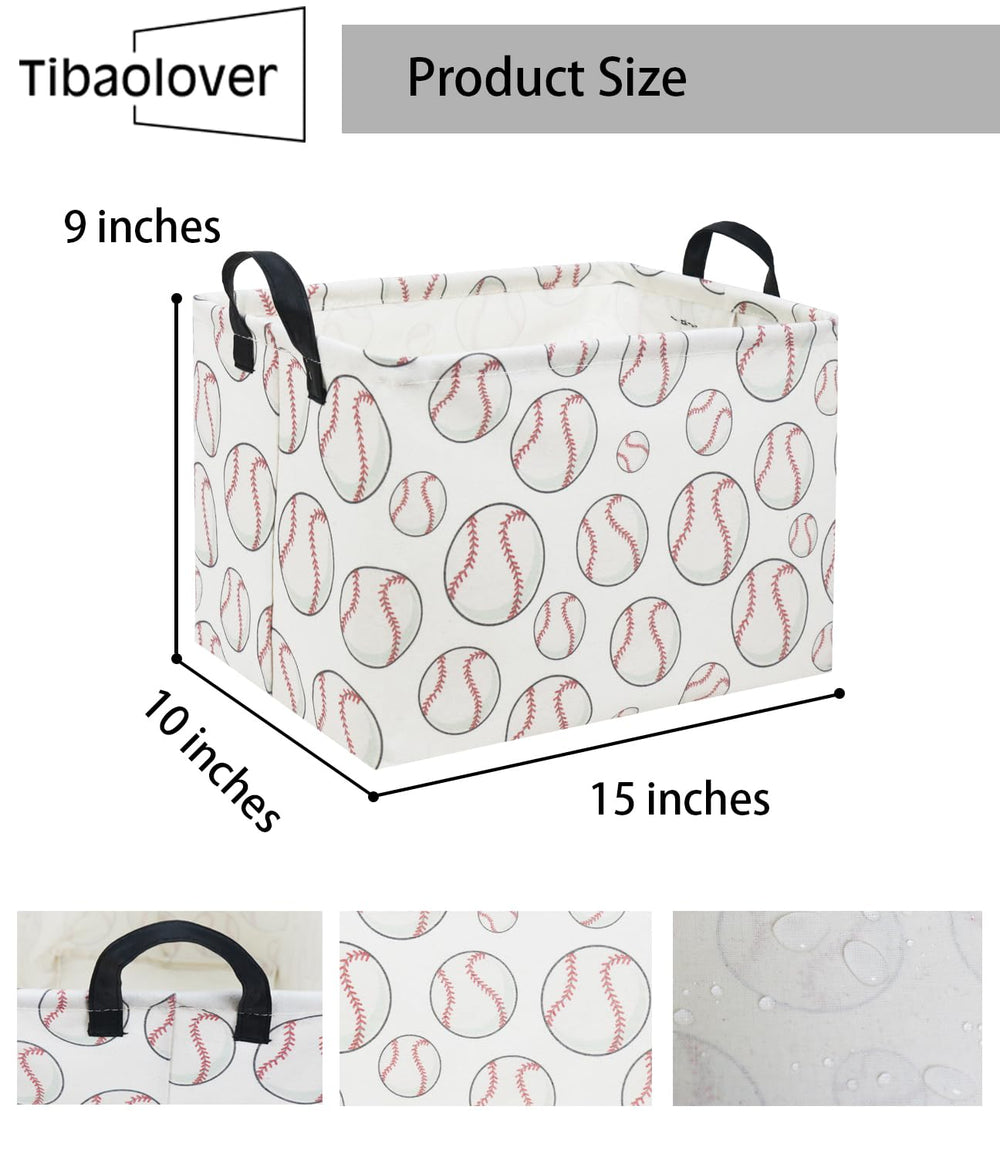 TIBAOLOVER rectangular baseball basket sturdy handles for easy transport around home.