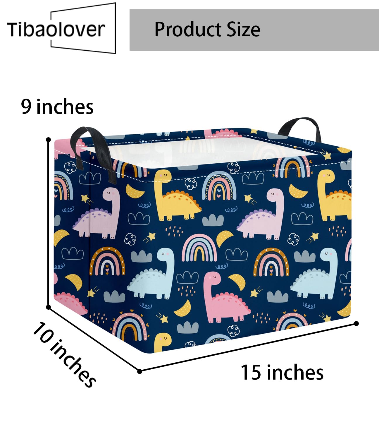 TIBAOLOVER rectangular dinosaur basket used for toy storage or clothing organization.