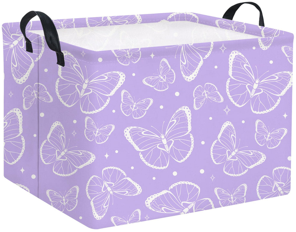 TIBAOLOVER rectangular kids storage basket with handles in purple butterfly design for toy organization.