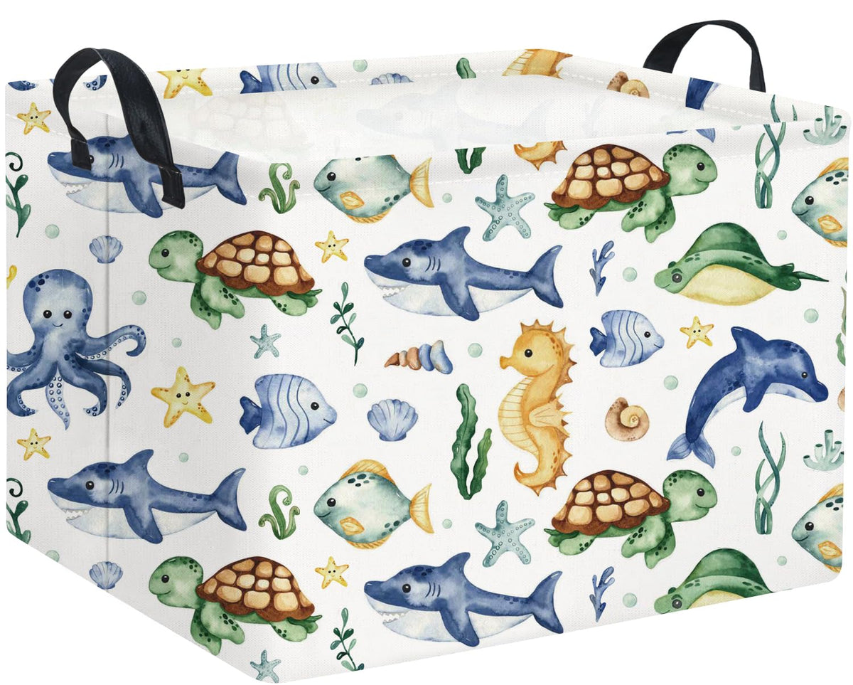 TIBAOLOVER ocean basket for kids storage, collapsible and moisture-resistant organizer for toys and laundry.