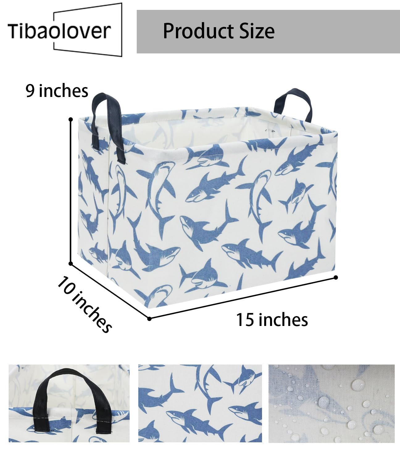 TIBAOLOVER rectangular shark basket durable-material emphasizes long-lasting use for toys and towels.