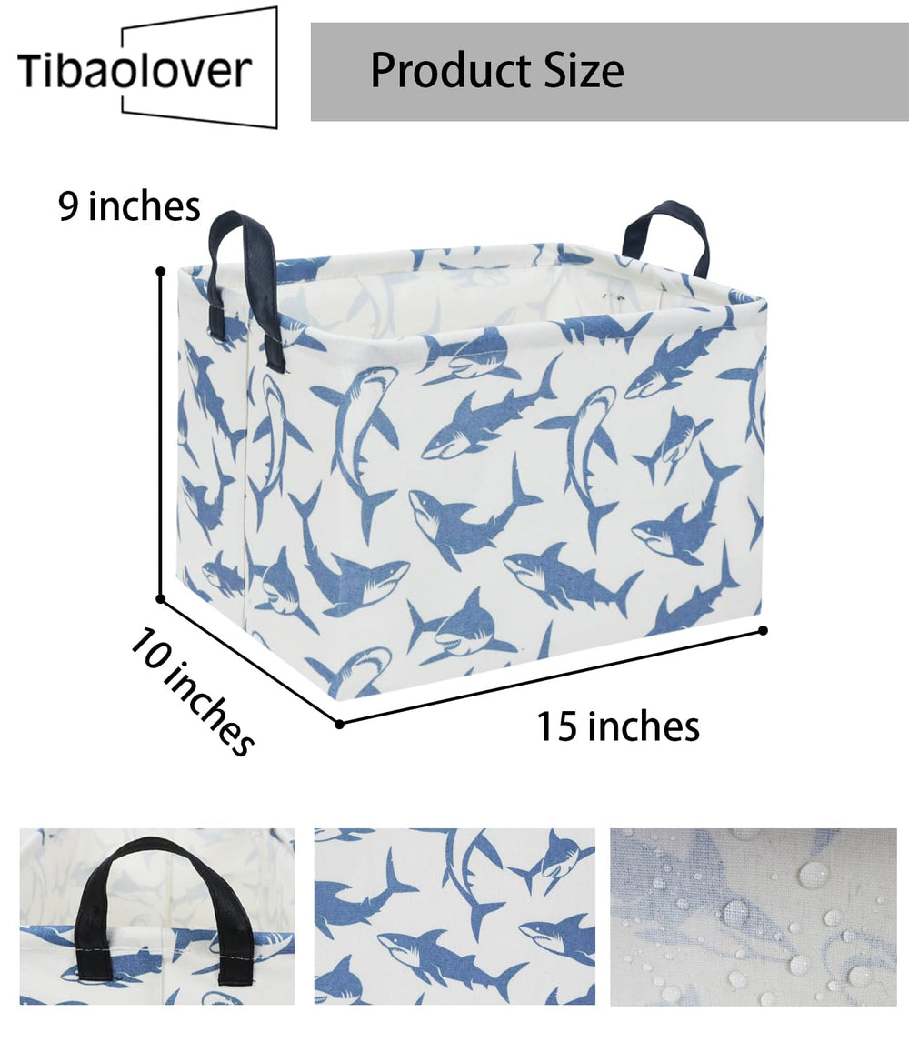 TIBAOLOVER rectangular shark basket durable-material emphasizes long-lasting use for toys and towels.