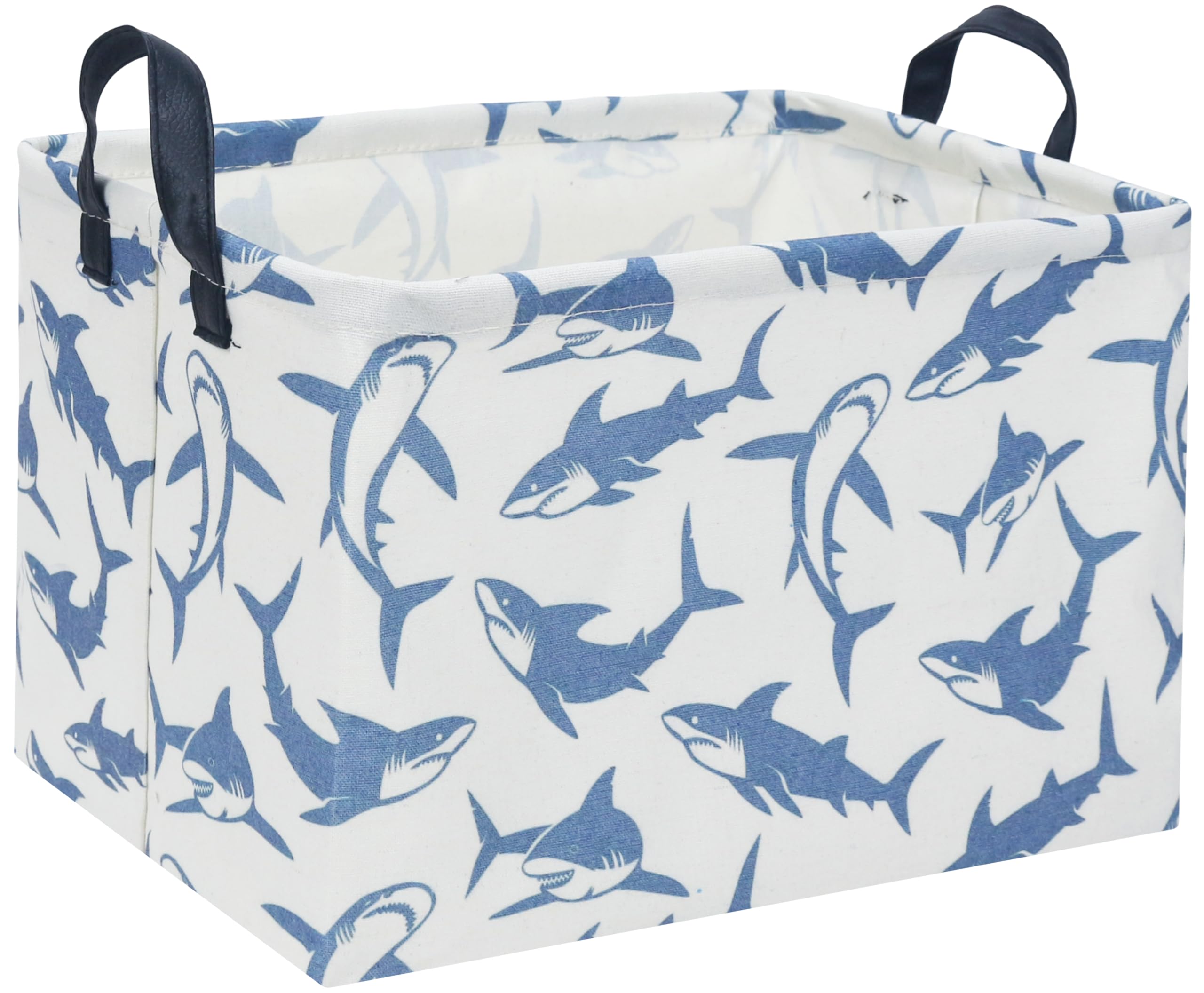TIBAOLOVER rectangular shark basket front view with sturdy handles for easy toy organization.