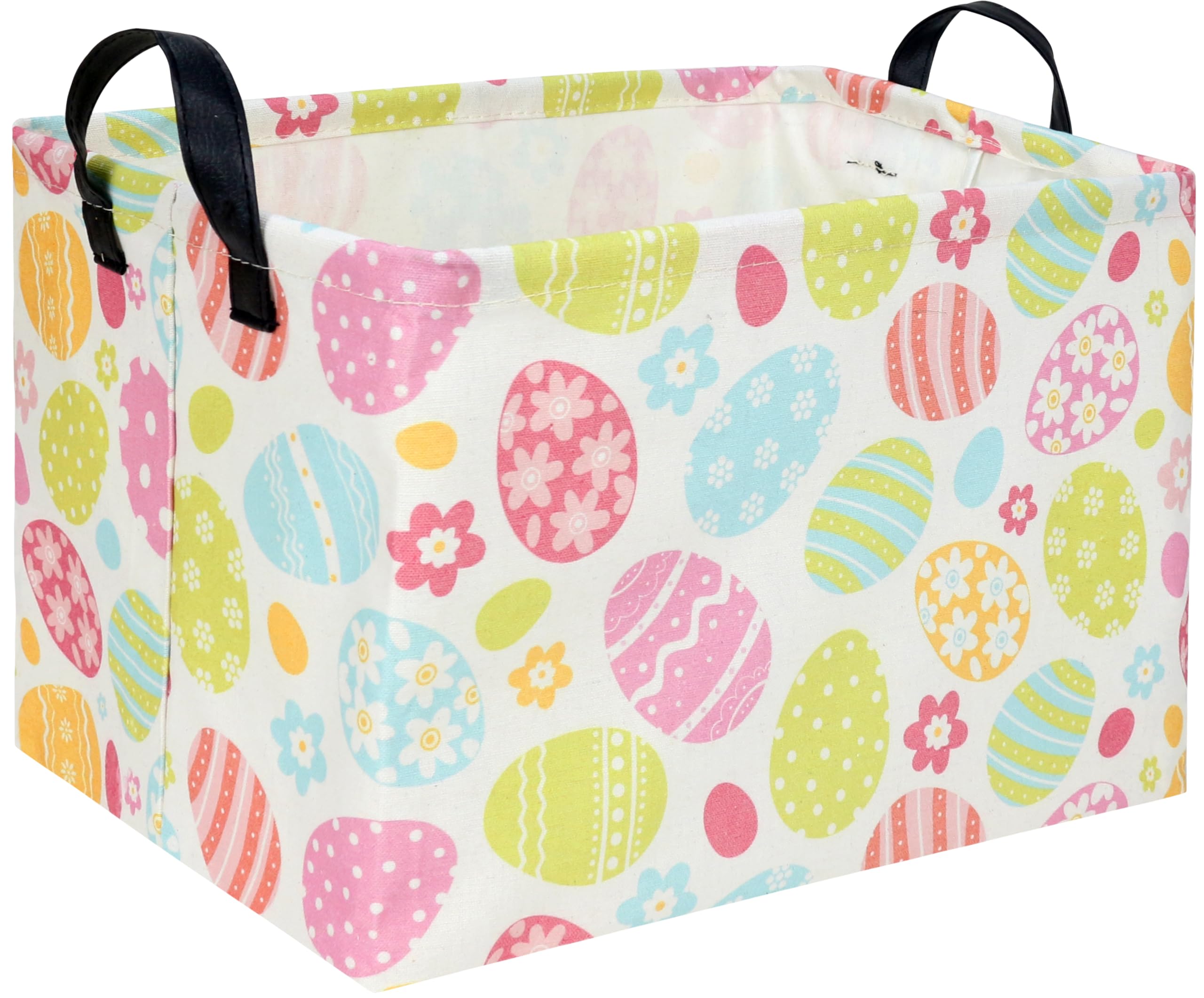 TIBAOLOVER rectangular storage basket with flower design for organized toy storage and Easter decor.