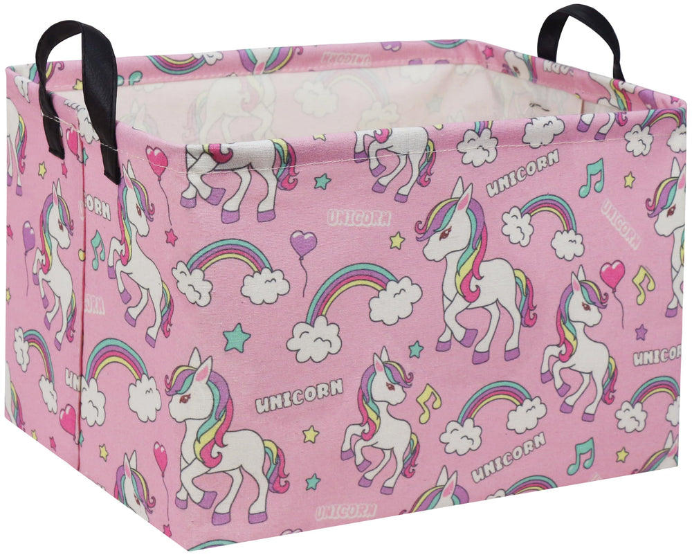 TIBAOLOVER rectangular unicorn basket pink folded for space-saving storage