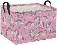 TIBAOLOVER rectangular unicorn basket pink folded for space-saving storage