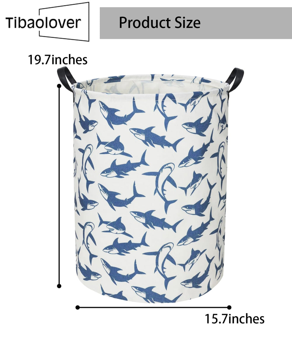 tibaolover shark kids laundry basket in use with toys and clothes