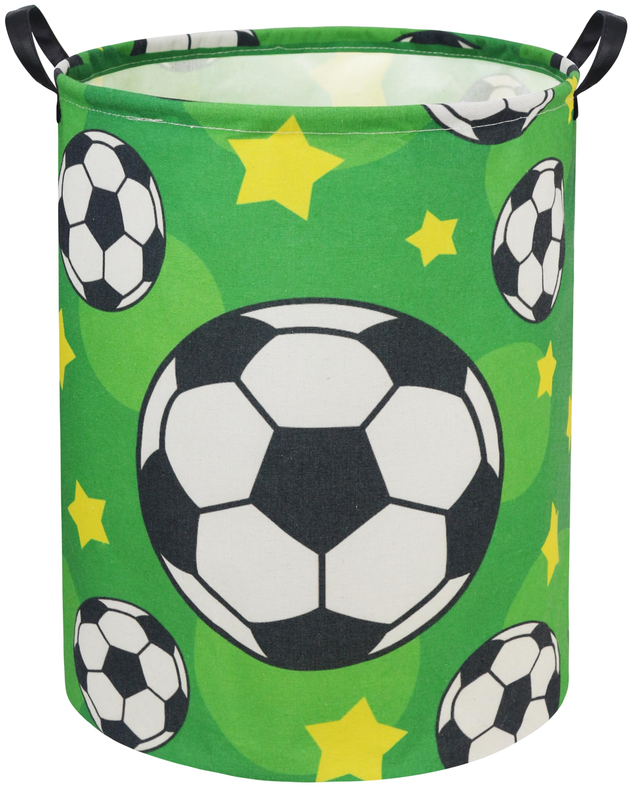 TIBAOLOVER soccer kids laundry basket front view shows durable, lightweight storage for clothes and toys.