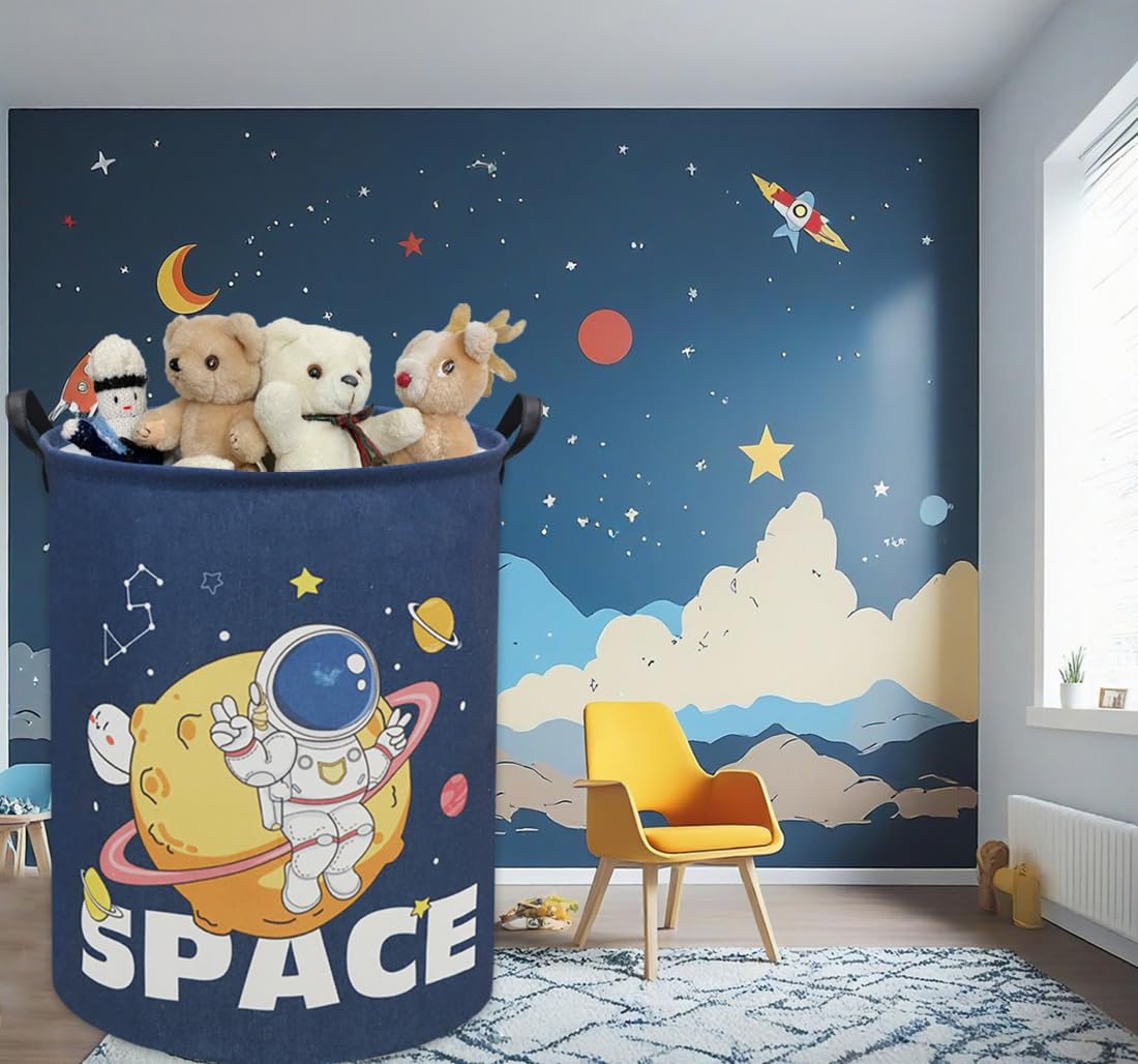 TIBAOLOVER Space Astronaut laundry basket, folded, collapsible for compact storage.