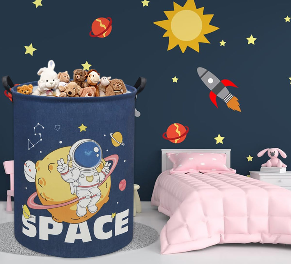TIBAOLOVER Space Astronaut laundry basket, side view, durable moisture-resistant design.
