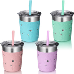 Tiblue Kids Cups shown with silicone sleeve protecting from heat and cold.