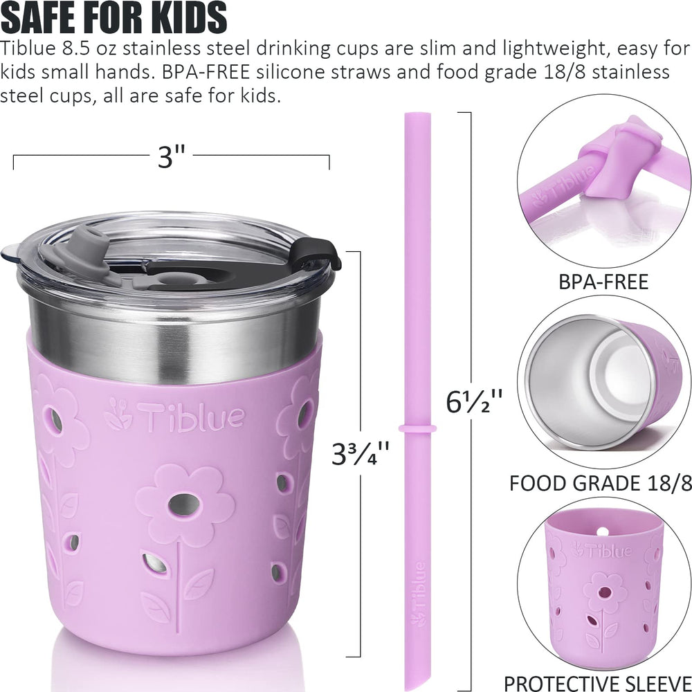 Tiblue Kids Cup with soft silicone straw for gentle, mess-free sipping.