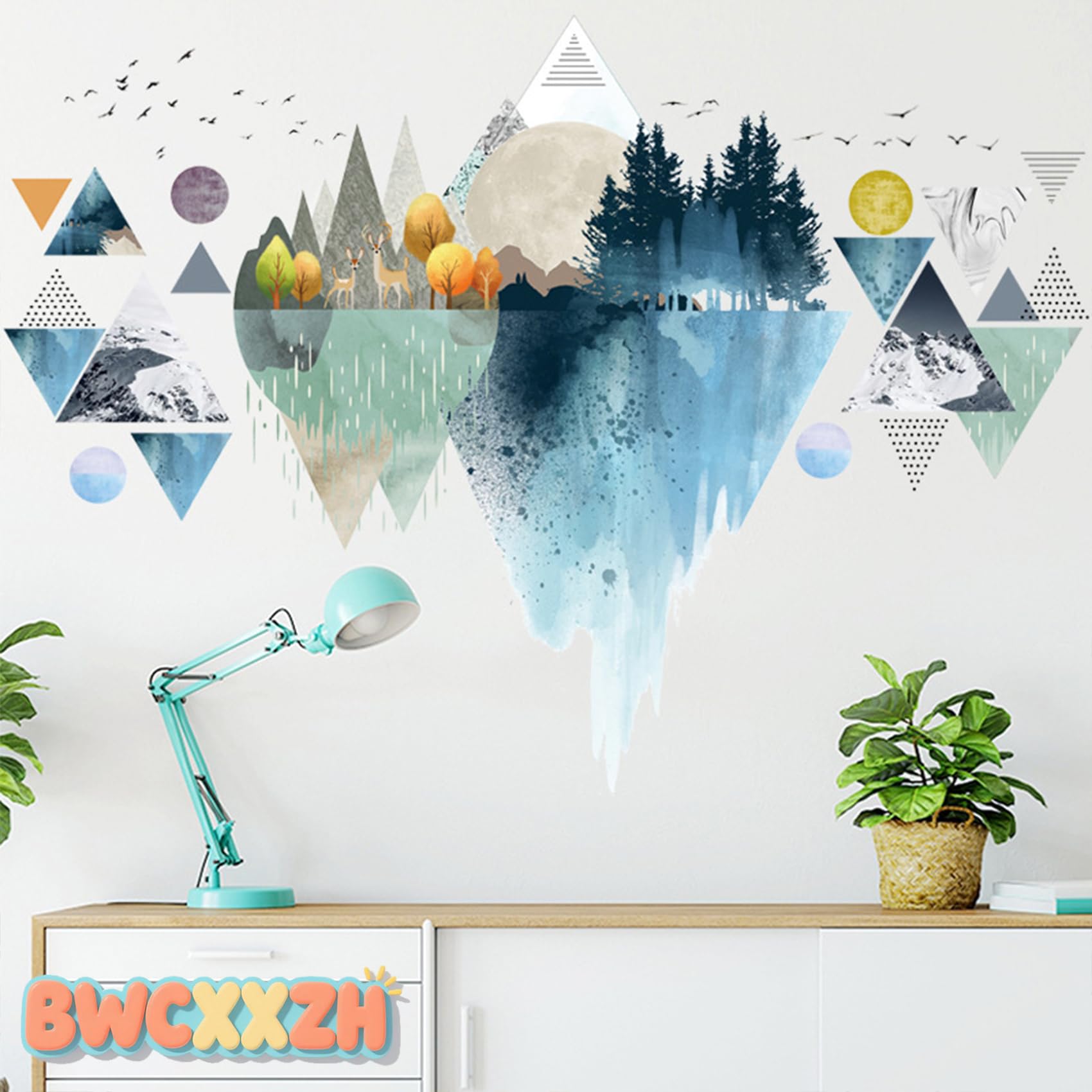 TICAFOU living room mural accents enhance ambiance with easy-to-change decor.
