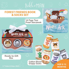 Tickle & Main Noah’s Ark storybook open for bonding during baby reading.