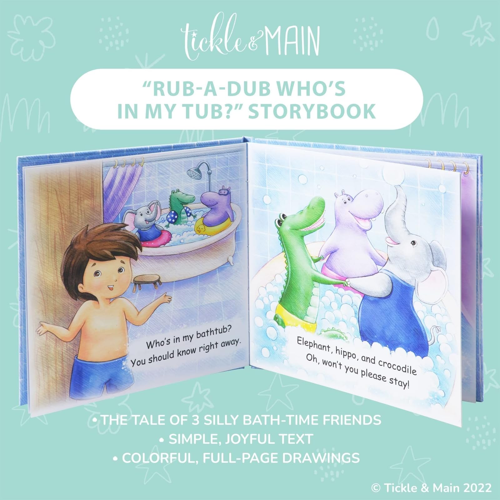 Tickle & Main Rub-a-Dub Who's in My Tub board book with colorful illustrations