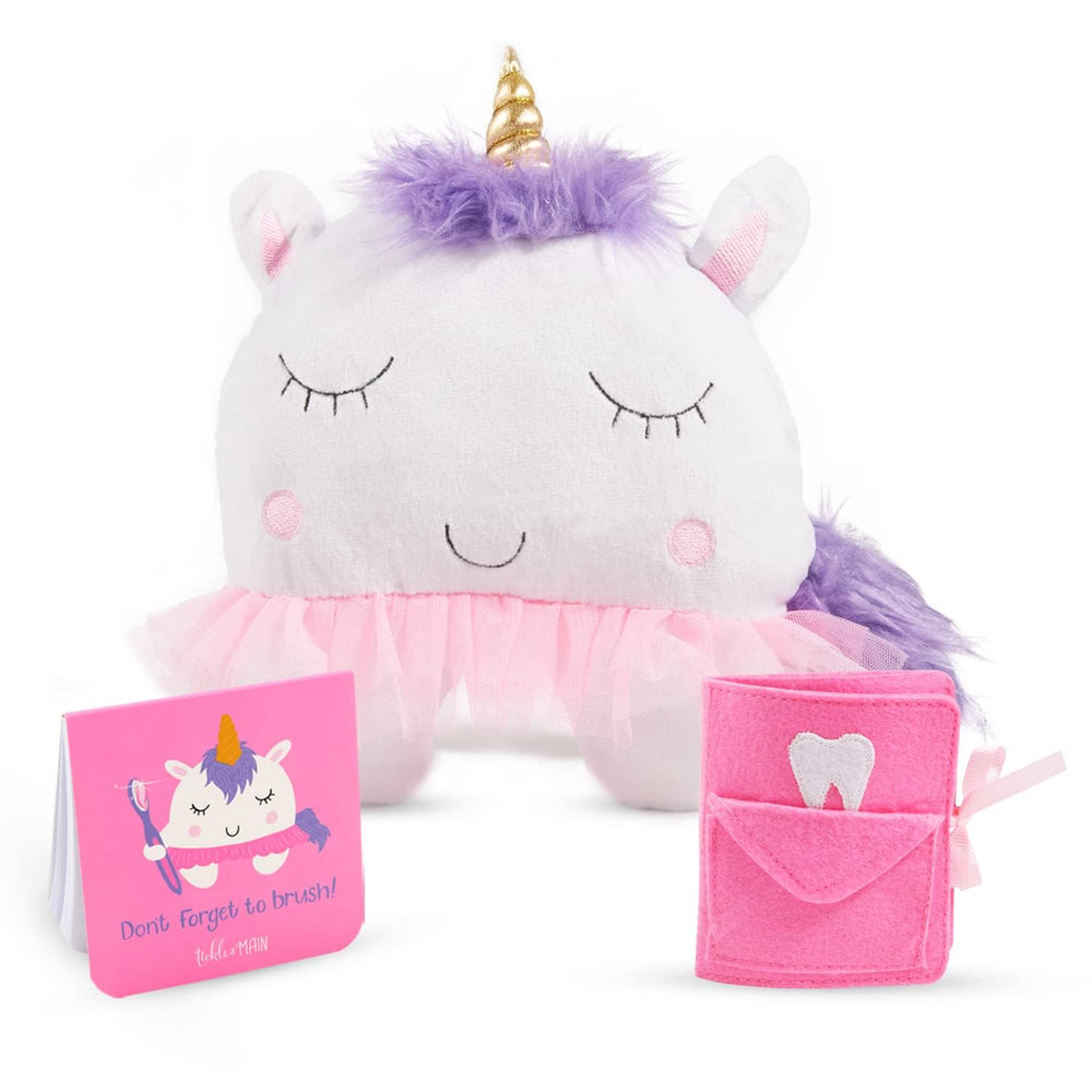Tickle and Main unicorn tooth fairy pillow kit packshot for magical tooth-loss moments.